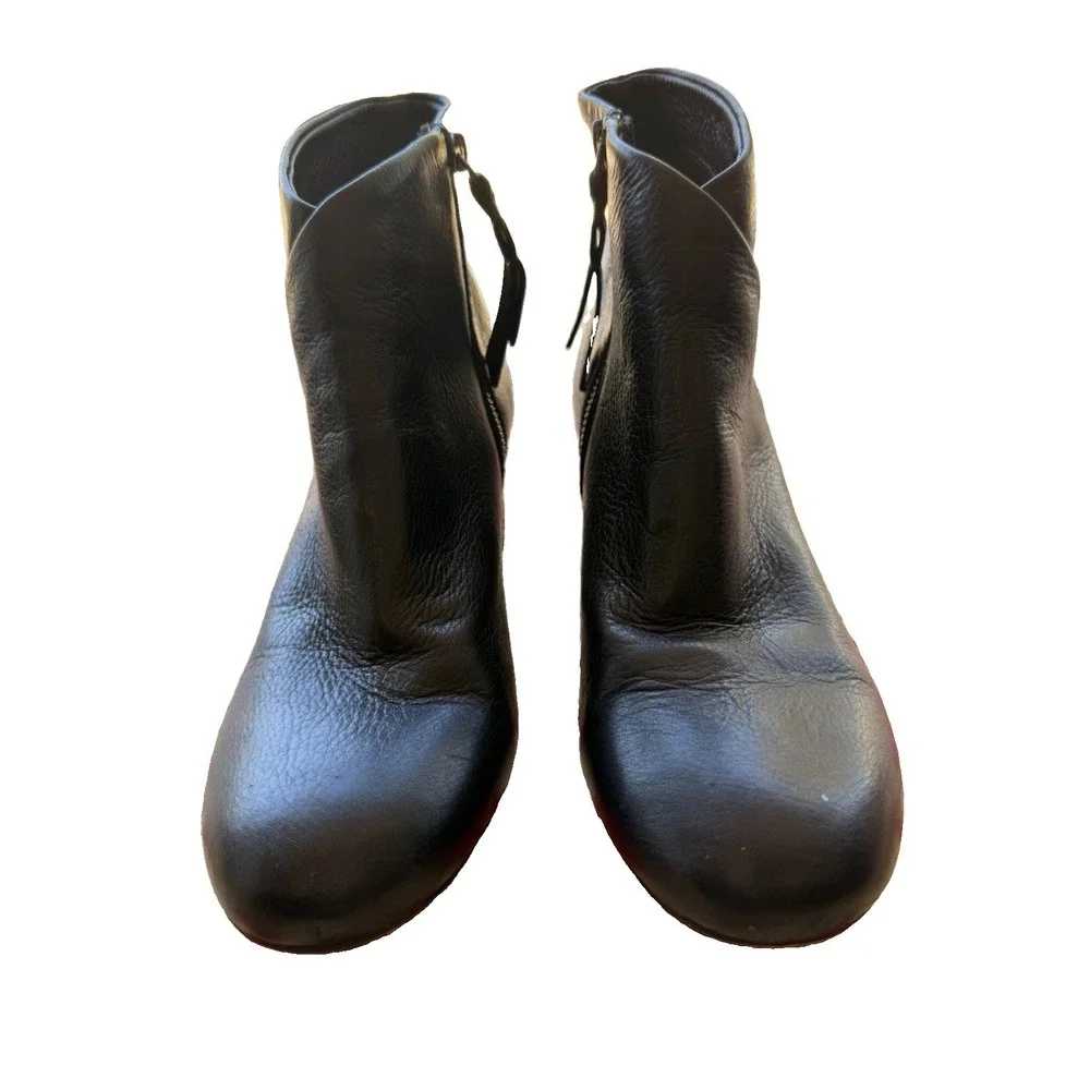 Splendid Womens Black Leather Side Zip Ankle Booties Block Heel Shoes Size 8